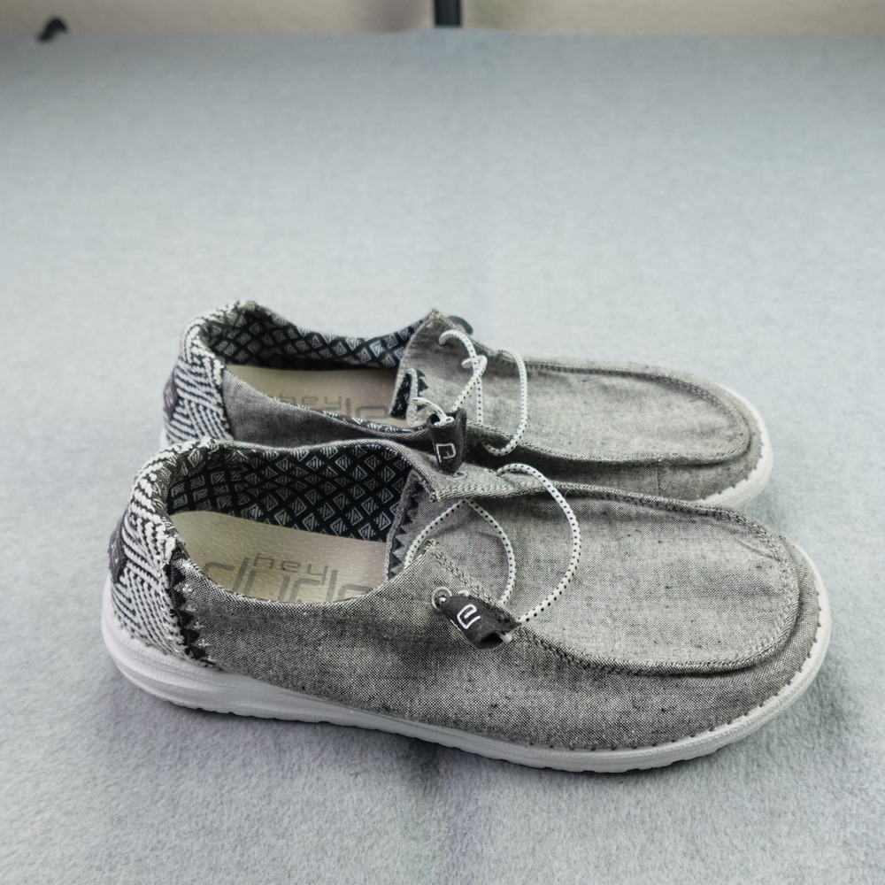 Hey Dude Shoes Womens 9 Gray Chambray Onyx Wendy Moccasin Loafer